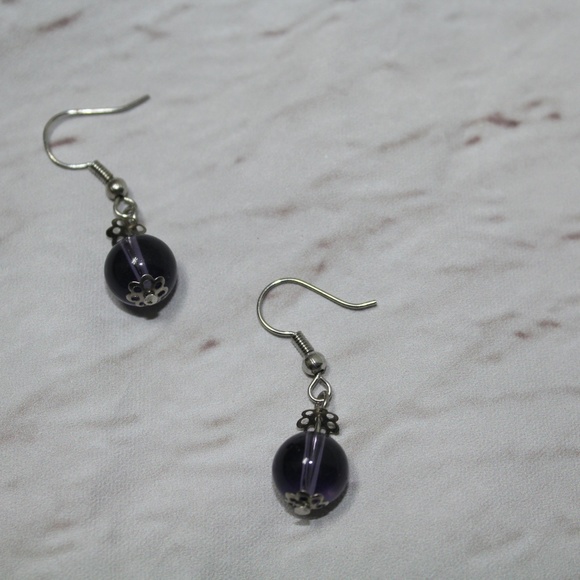 Purple Dangle Sphere Earrings - Picture 3 of 3